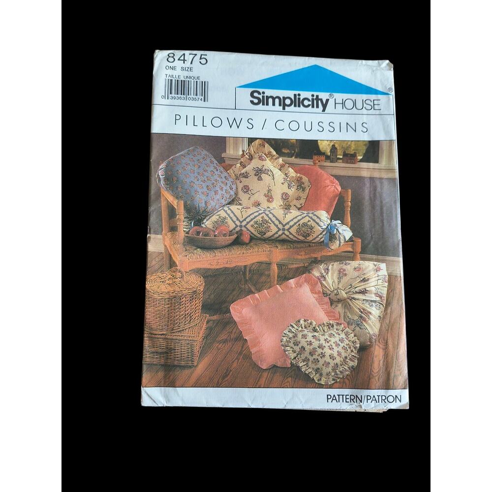 Simplicity 8475 House Pattern Pillows Bolster Heart Round Dresden Box Turkish UC